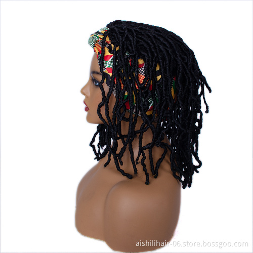 AISHILI Hand Bradied Synthetic Twist Braids Black Hair Wigs With Colourful Headband For Black Women